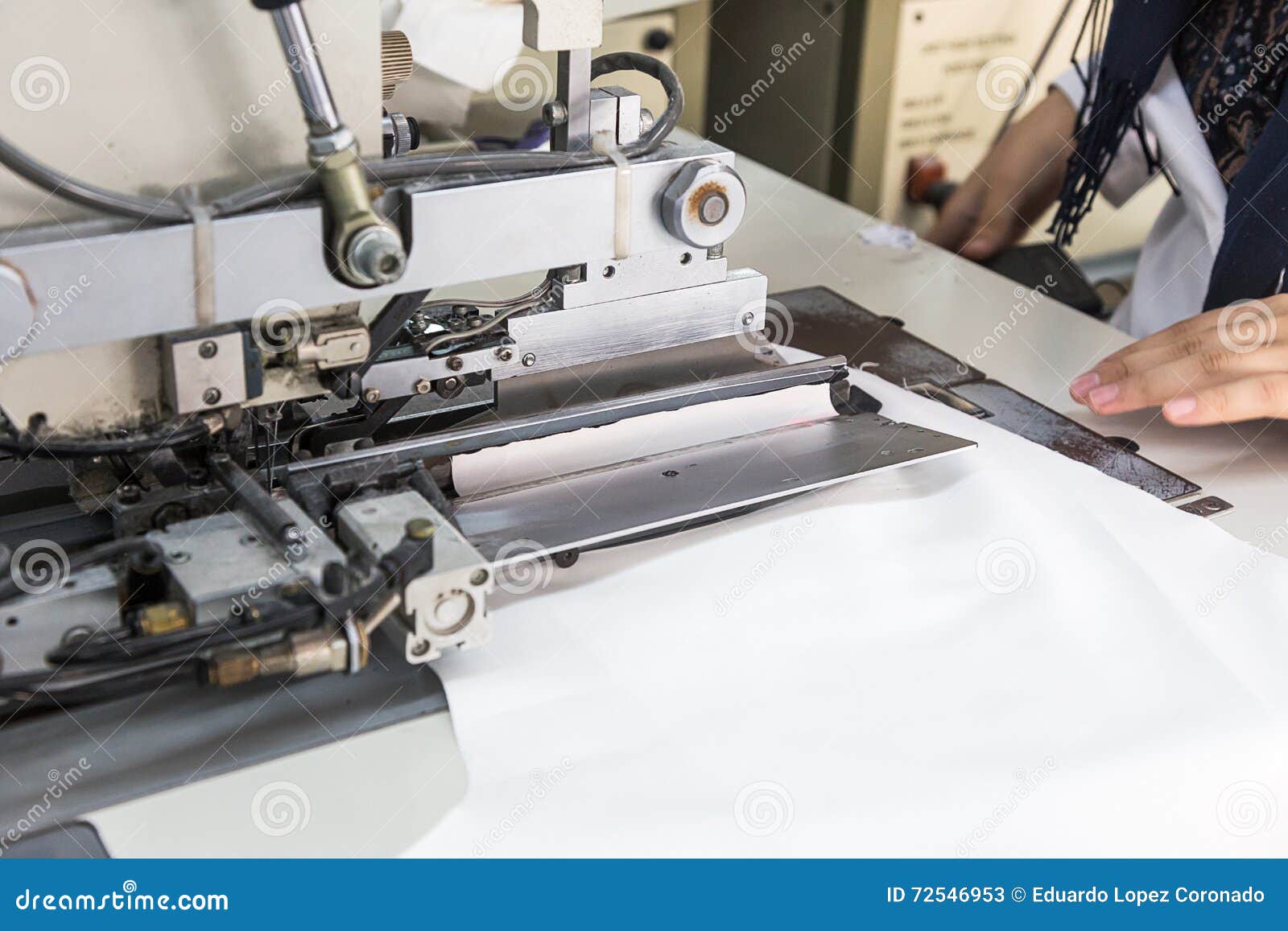 Industrial Sewing Machines With Sewing Machine Operator Stock Image