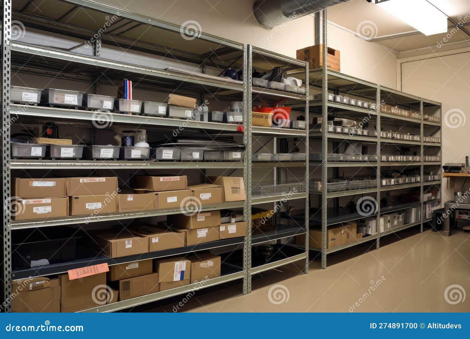 Industrial Storage Unit with Shelves and Racks for Tools and Parts