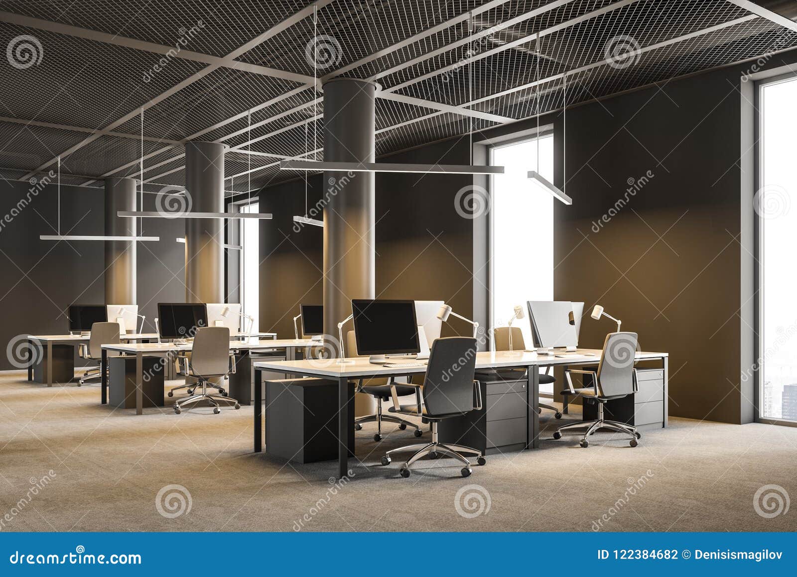 Industrial Style Brown Office Corner Stock Illustration