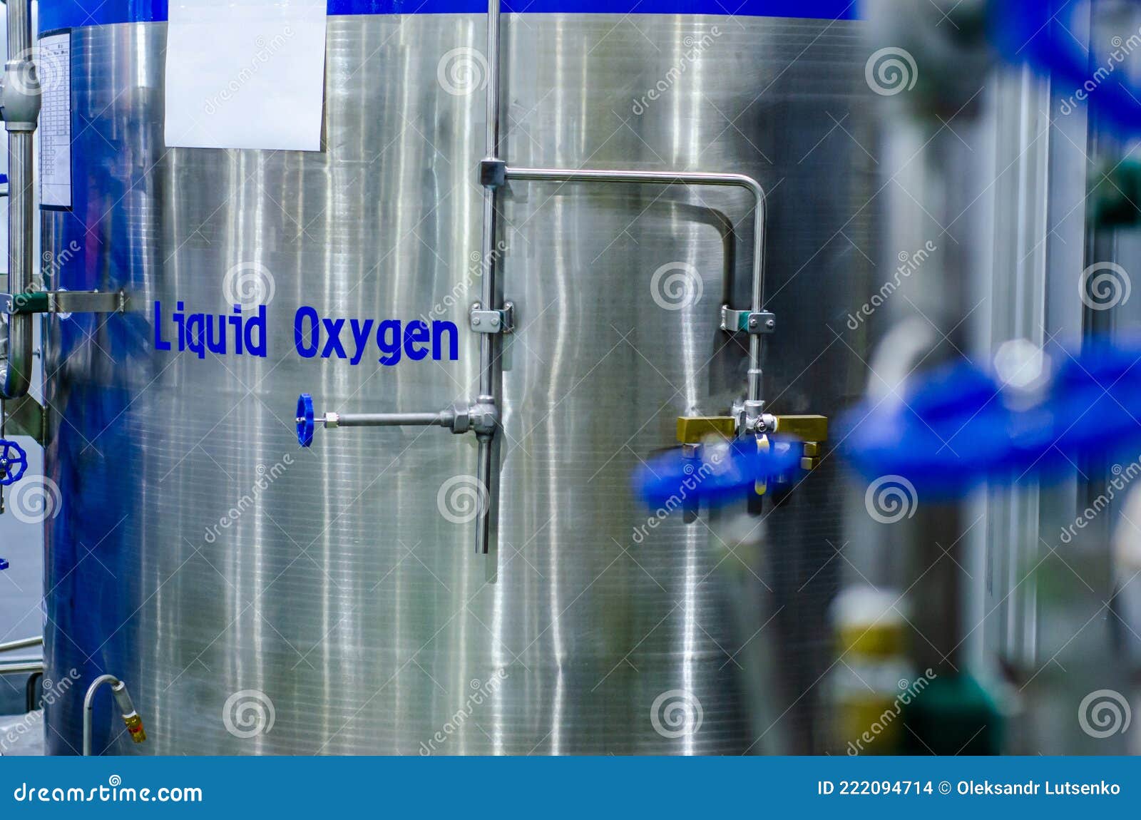 Liquid Oxygen Tank In Hospital With Warning Label For Safety Control