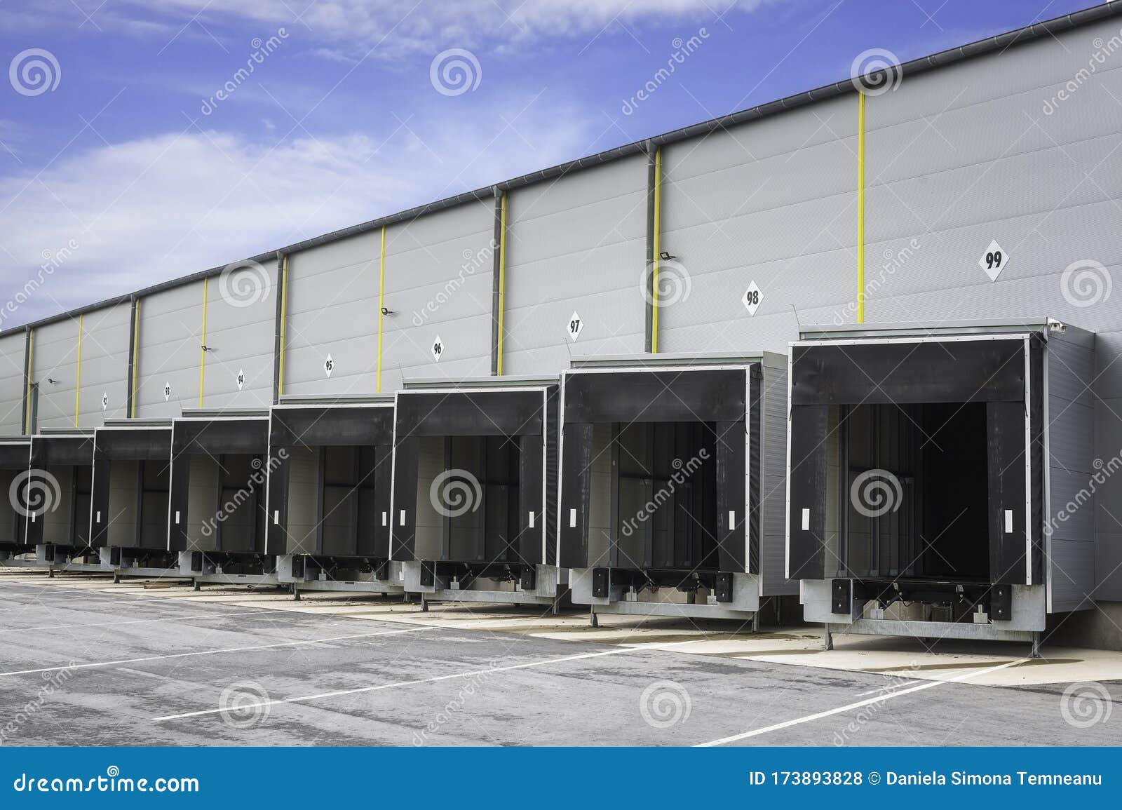 Industrial Warehouse Loading Docks. Warehouse Doors. Open Gates Stock