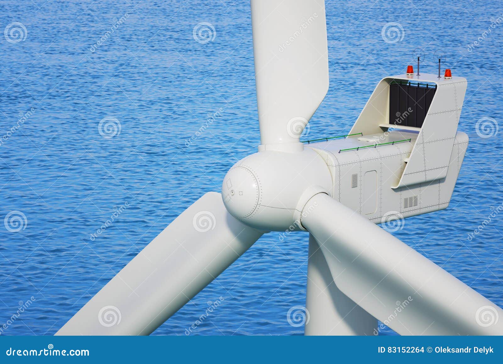 Industrial Wind Turbine Close Up in Sea Stock Illustration