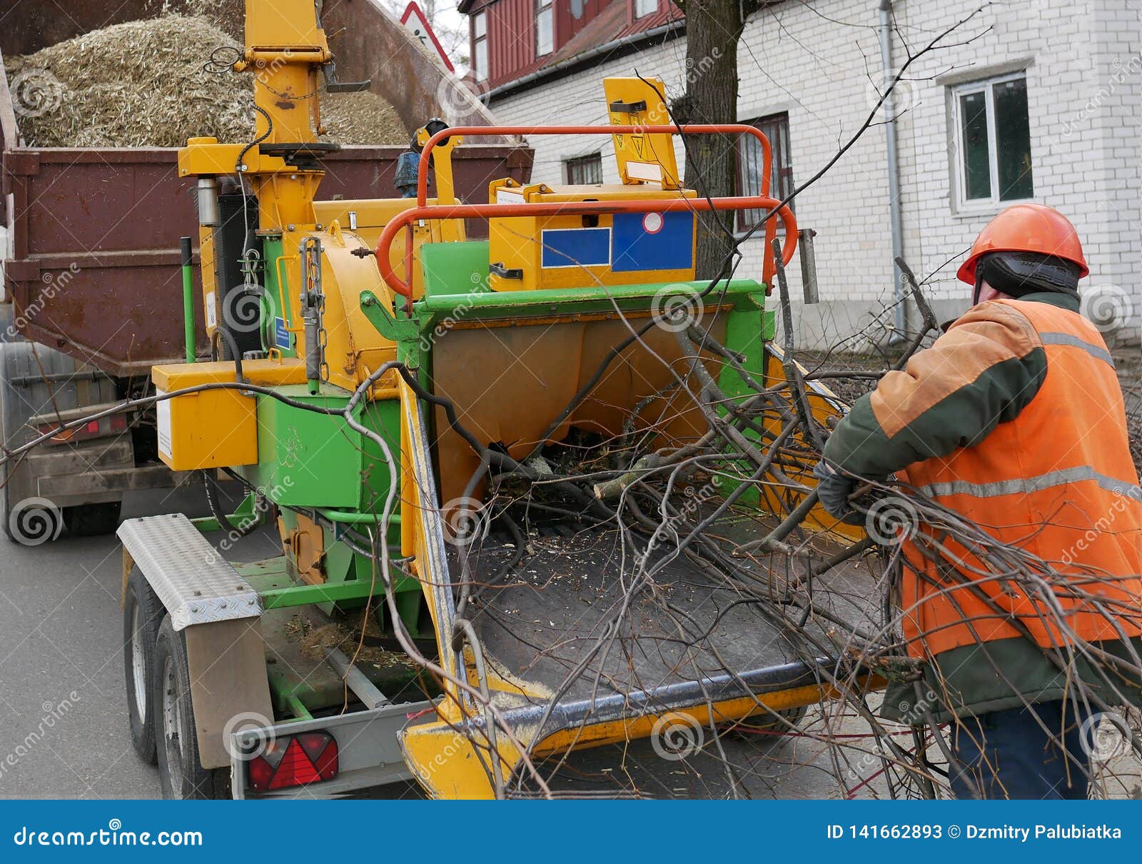 Industrial Wood Chipper. stock image. Image of pile 141662893