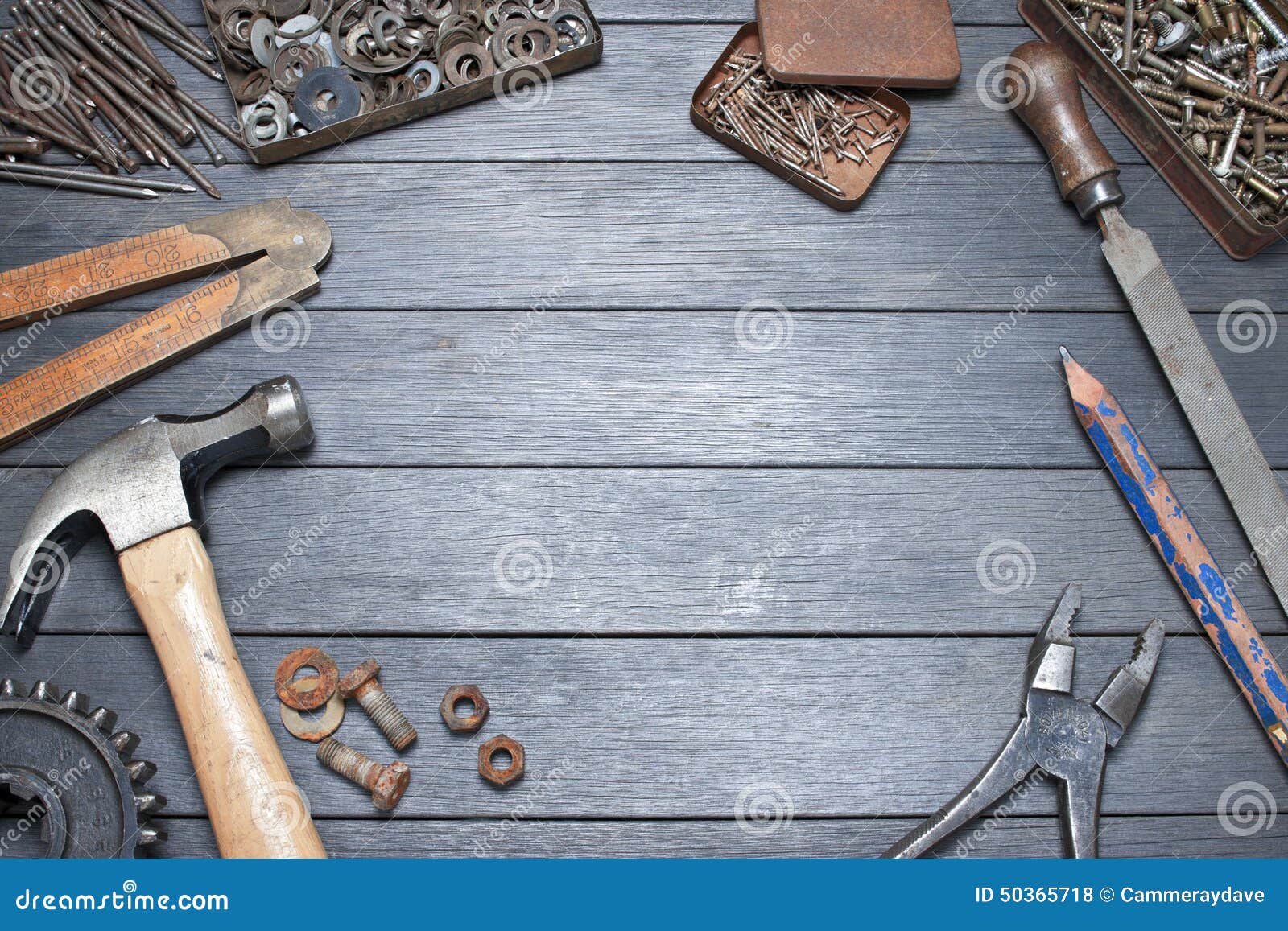 Industrial Workbench Tools Background Stock Photo - Image 