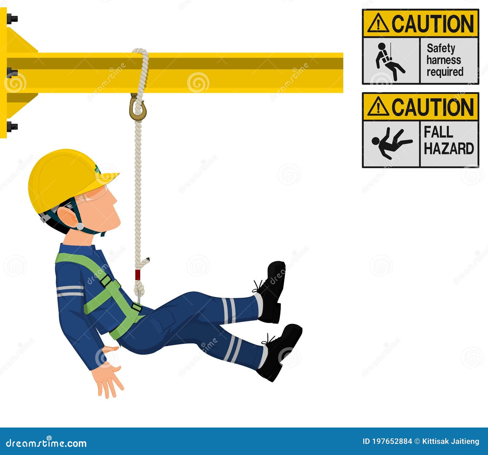 an industrial worker with safety harness is working at height
