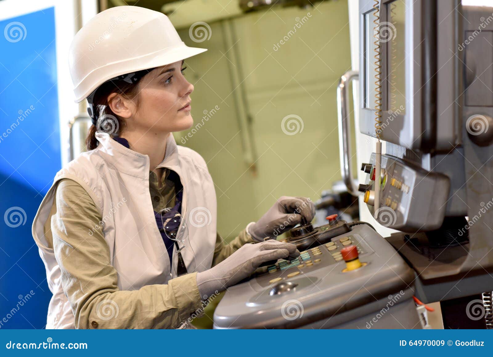 Industrial Worker Setting Up a Machine Stock Image Image of