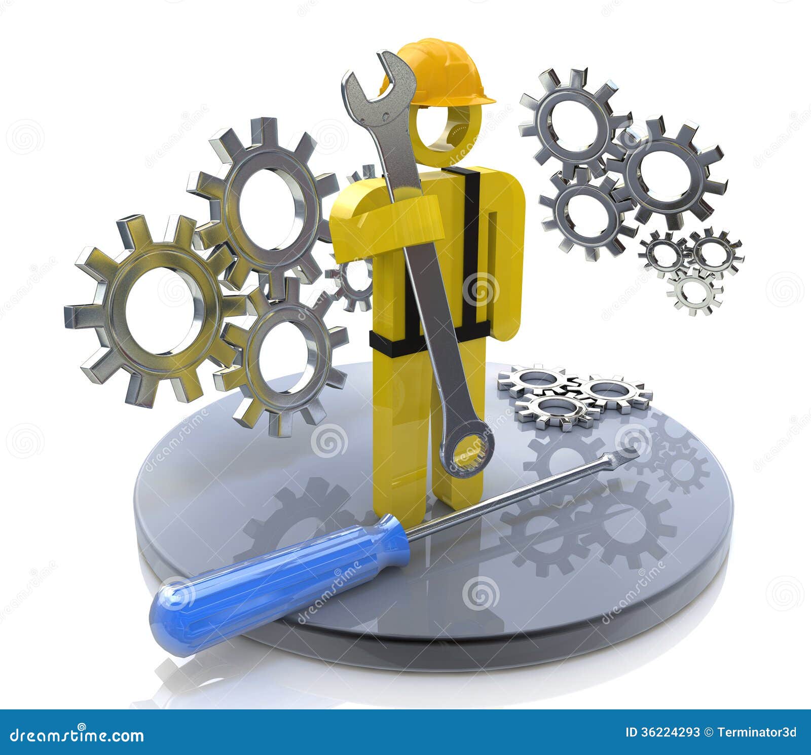 Industrial Worker with Wrench and Gears Stock Illustration - Illustration  of mechanism, construction: 36224293