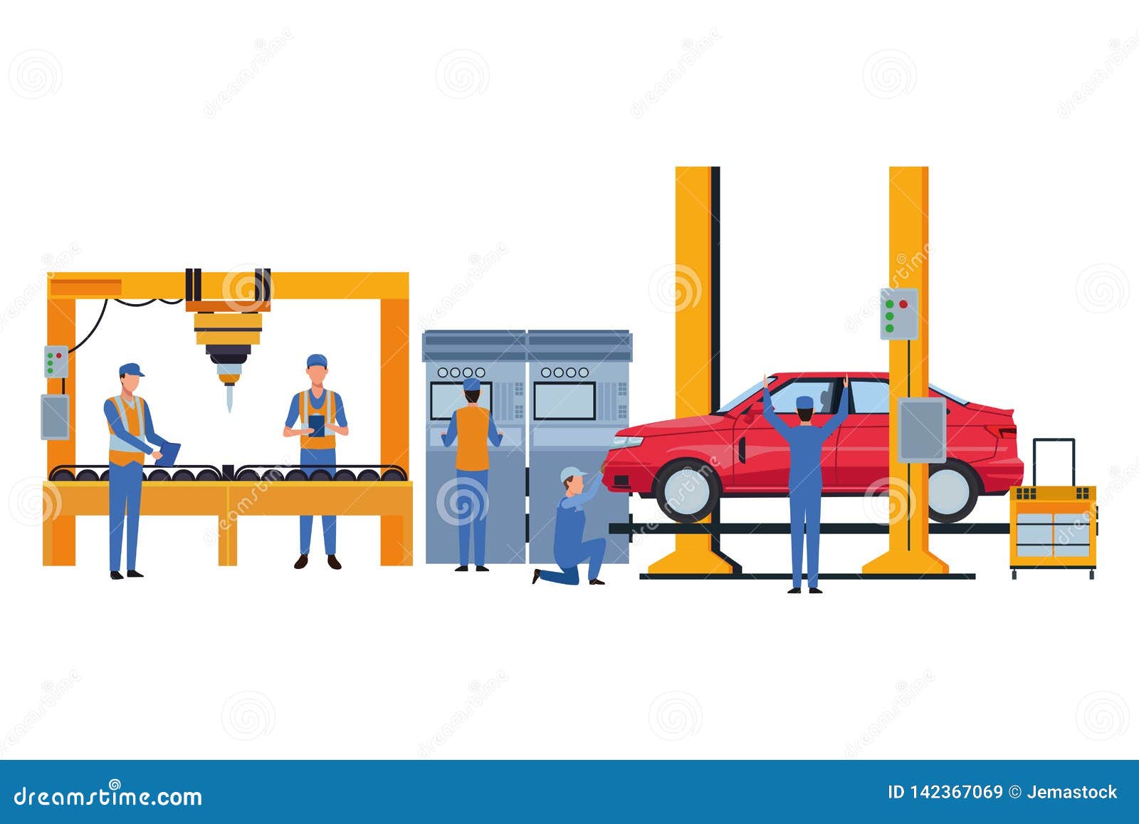 Industry Car Manufacturing Cartoon Stock Vector - Illustration of concept,  robot: 142367069