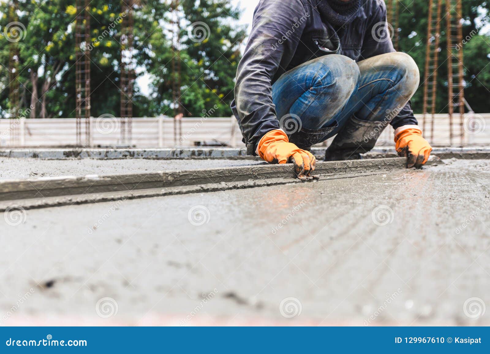Industry Construction Men Workers with Tool Concrete Stock Photo