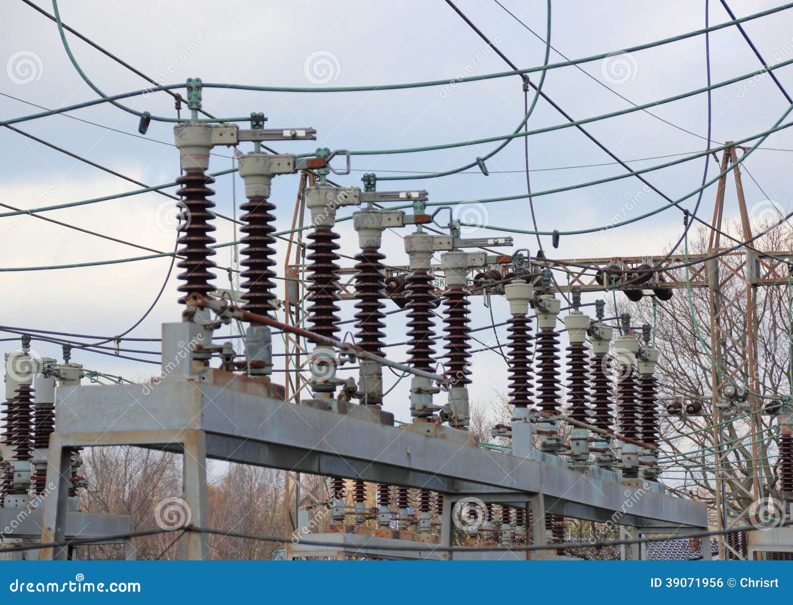 Industry Powerplant with High Voltage Powerline Stock Photo Image