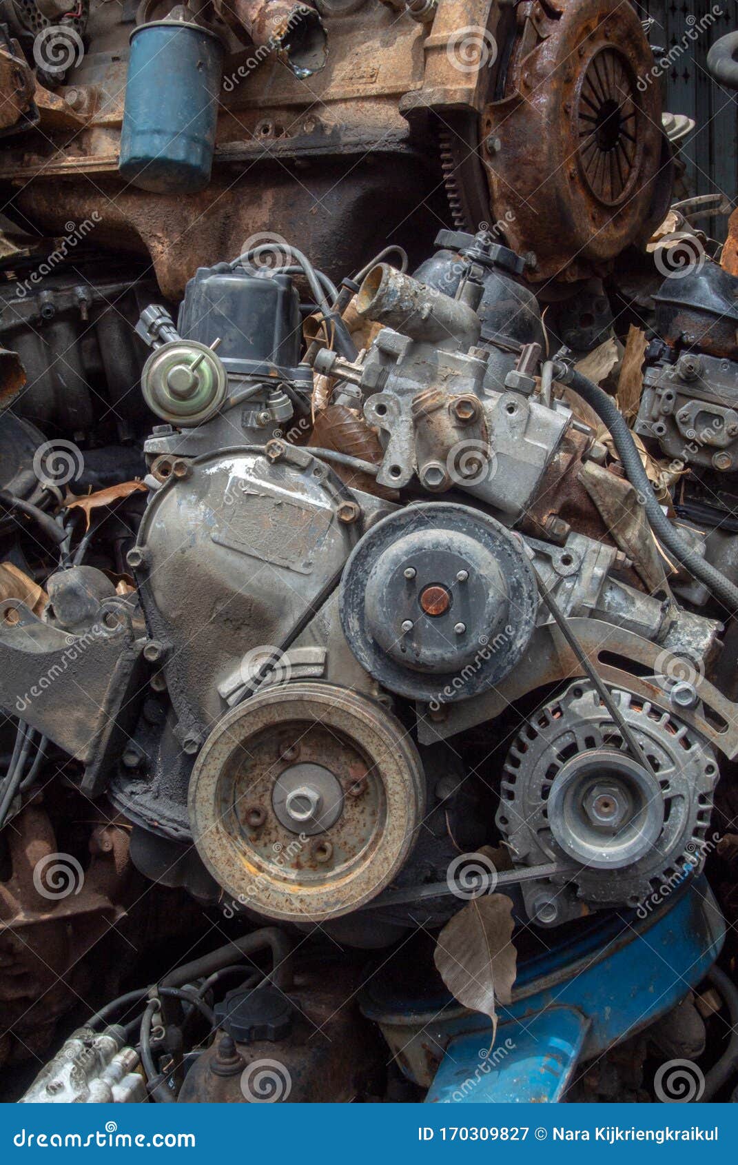 Industry Recycle Engine. Old Engine Wreck Kept for Recycle. Machine