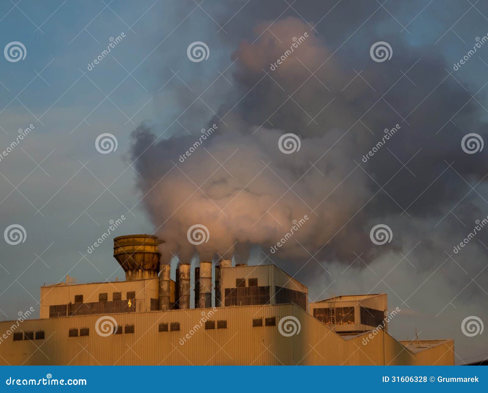 Industry smoke. Chemical factory with smoke and steam