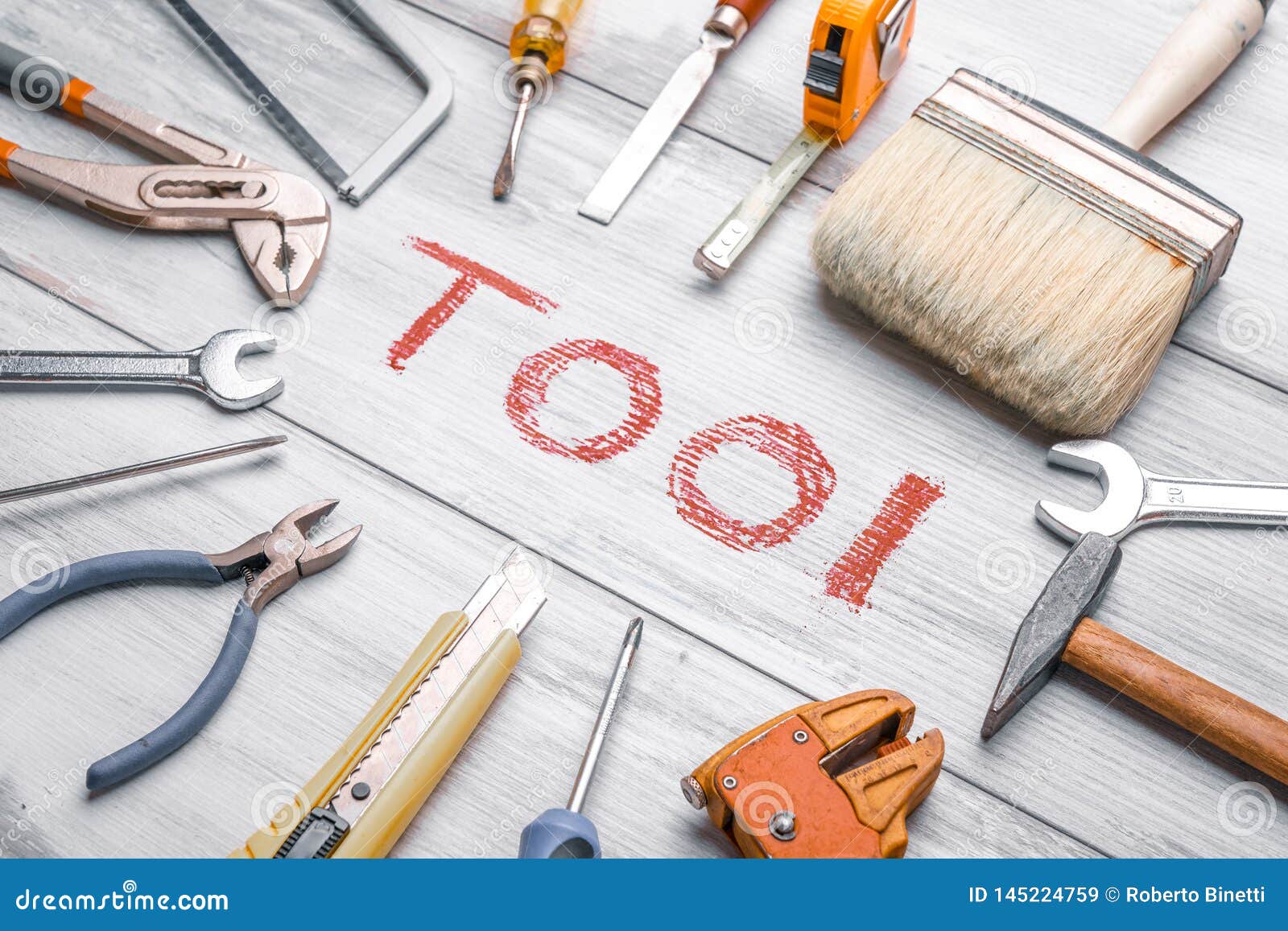 industry toolkit and written tool close up