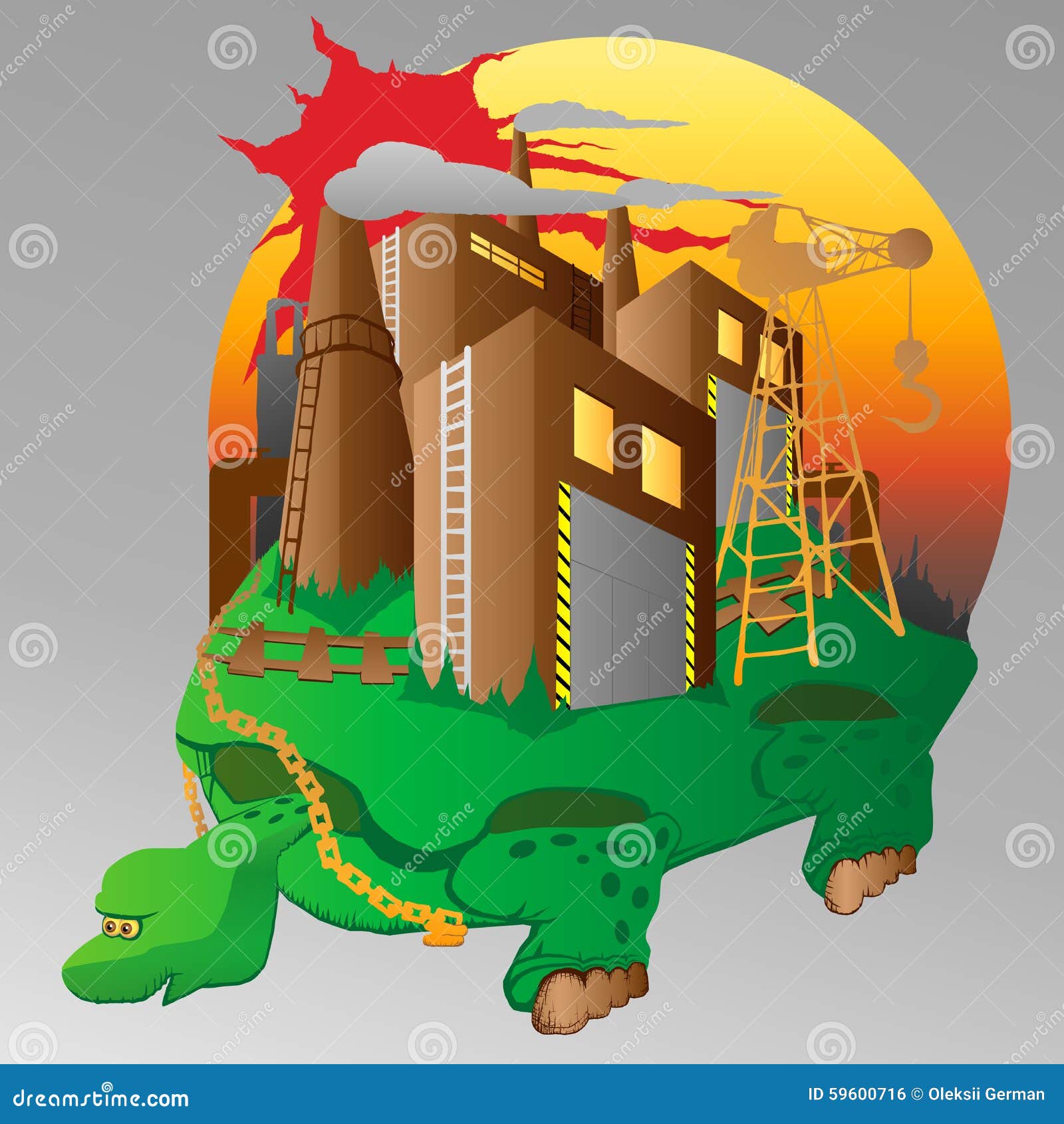 Industry on a turtle stock illustration. Illustration of composition
