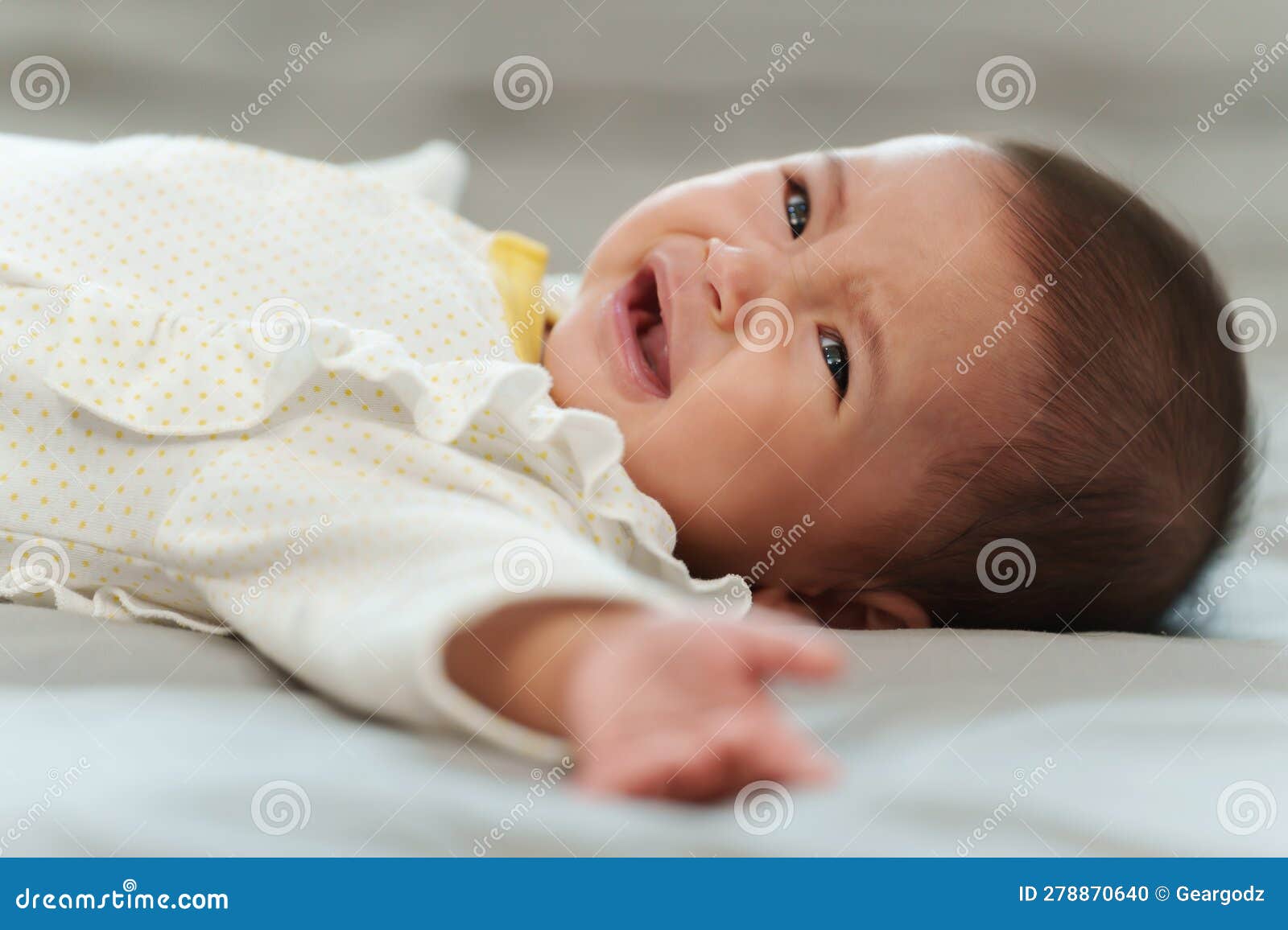 Infant Baby Lying and Crying on Bed Stock Photo Image of girl, human
