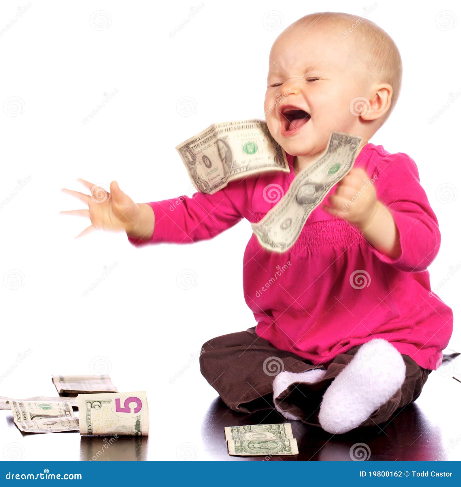 Infant Girl Waving about Her Money Stock Photo Image of feeling
