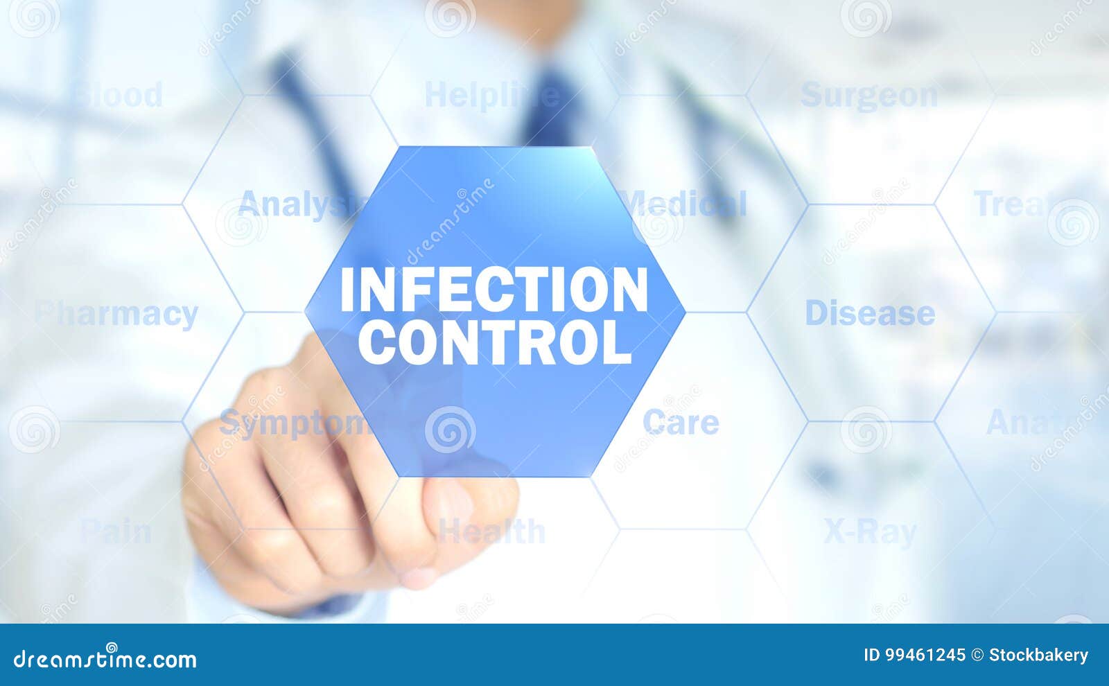 infection control, doctor working on holographic interface, motion graphics