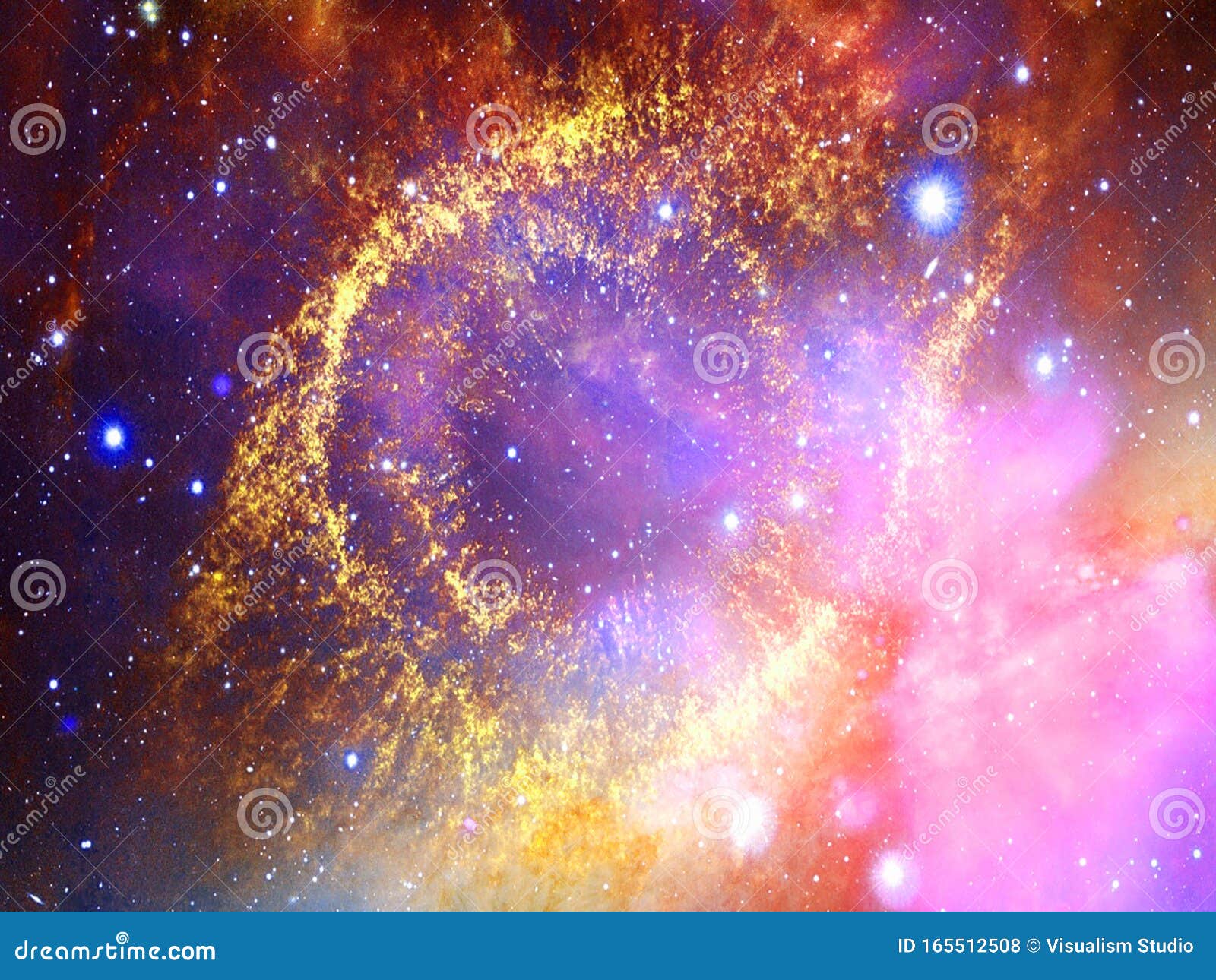 Infinite Beautiful Cosmos Golden And Blue Background With Nebula