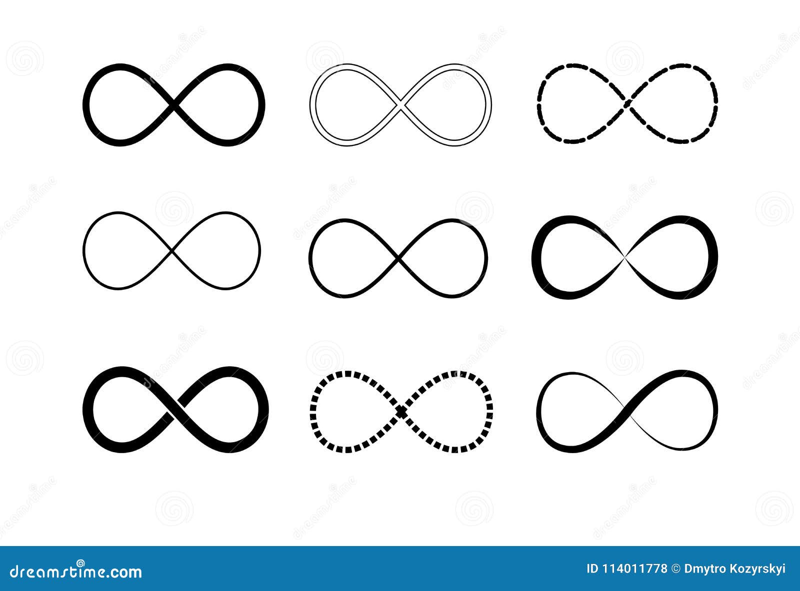 infinity  logos set. black contours.  of repetition and unlimited cyclicity.   on