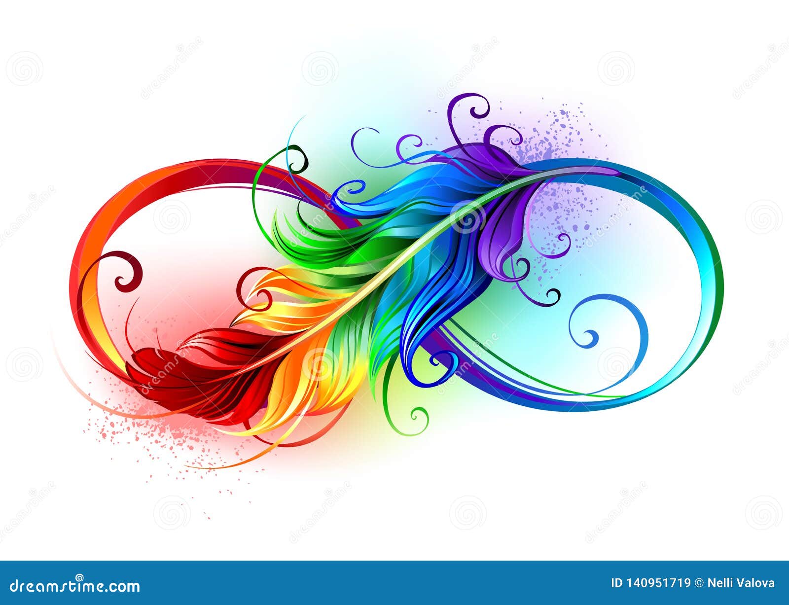 infinity  with rainbow feather