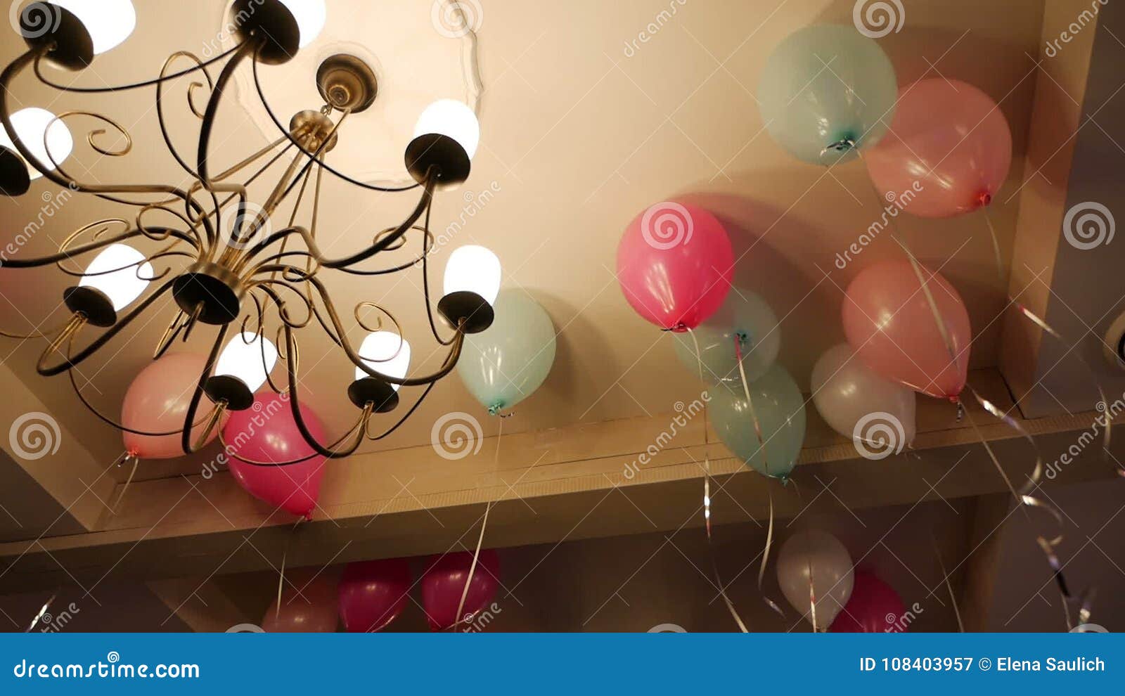 Inflatable Multi Colored Helium Balloons On The Ceiling Stock