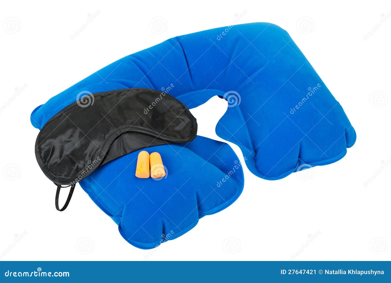 Inflatable Neck Pillow, Sleeping Mask and Earplugs Stock Image Image