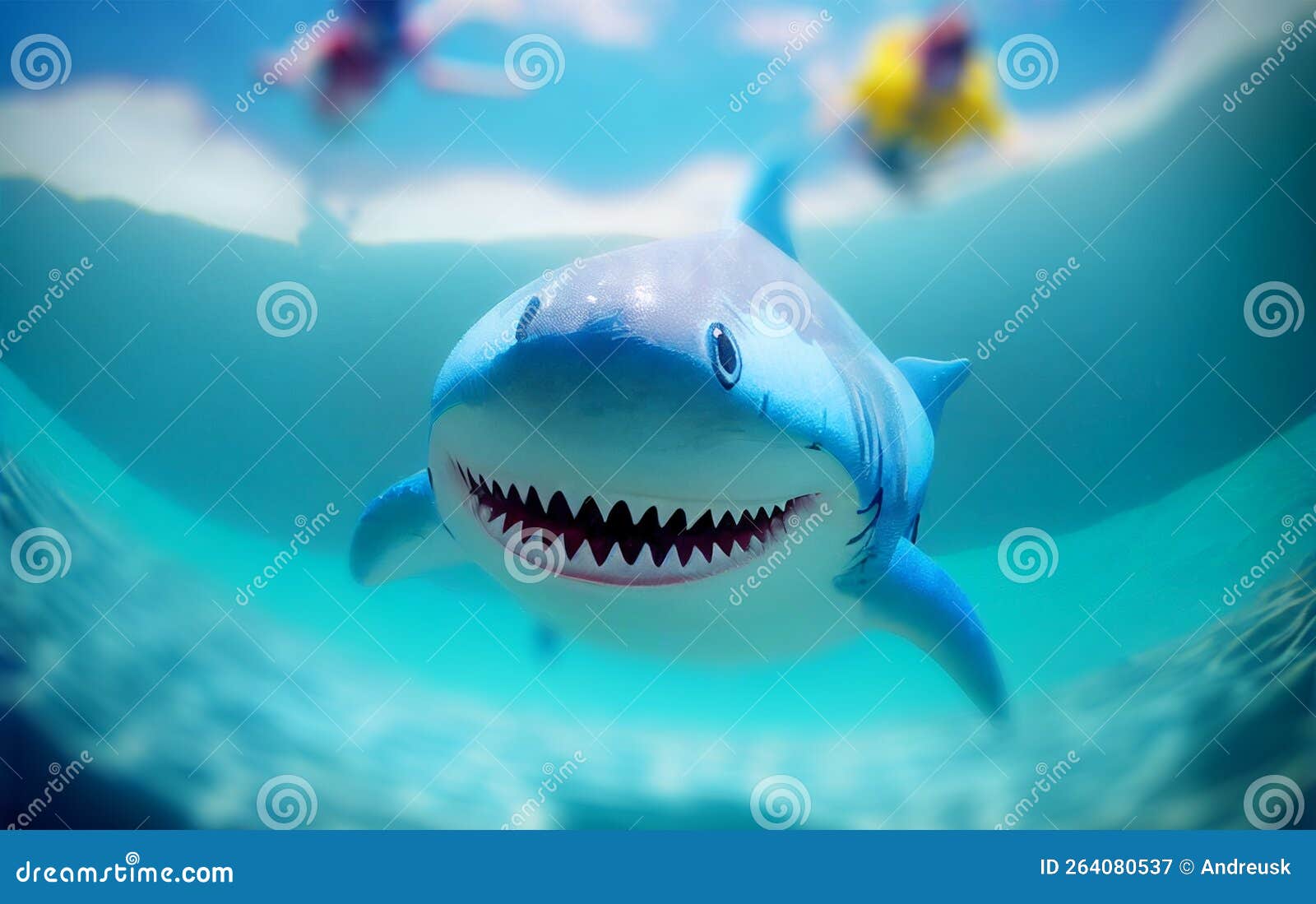 Shark In Pool Inviting Guests Vector Illustration | CartoonDealer.com