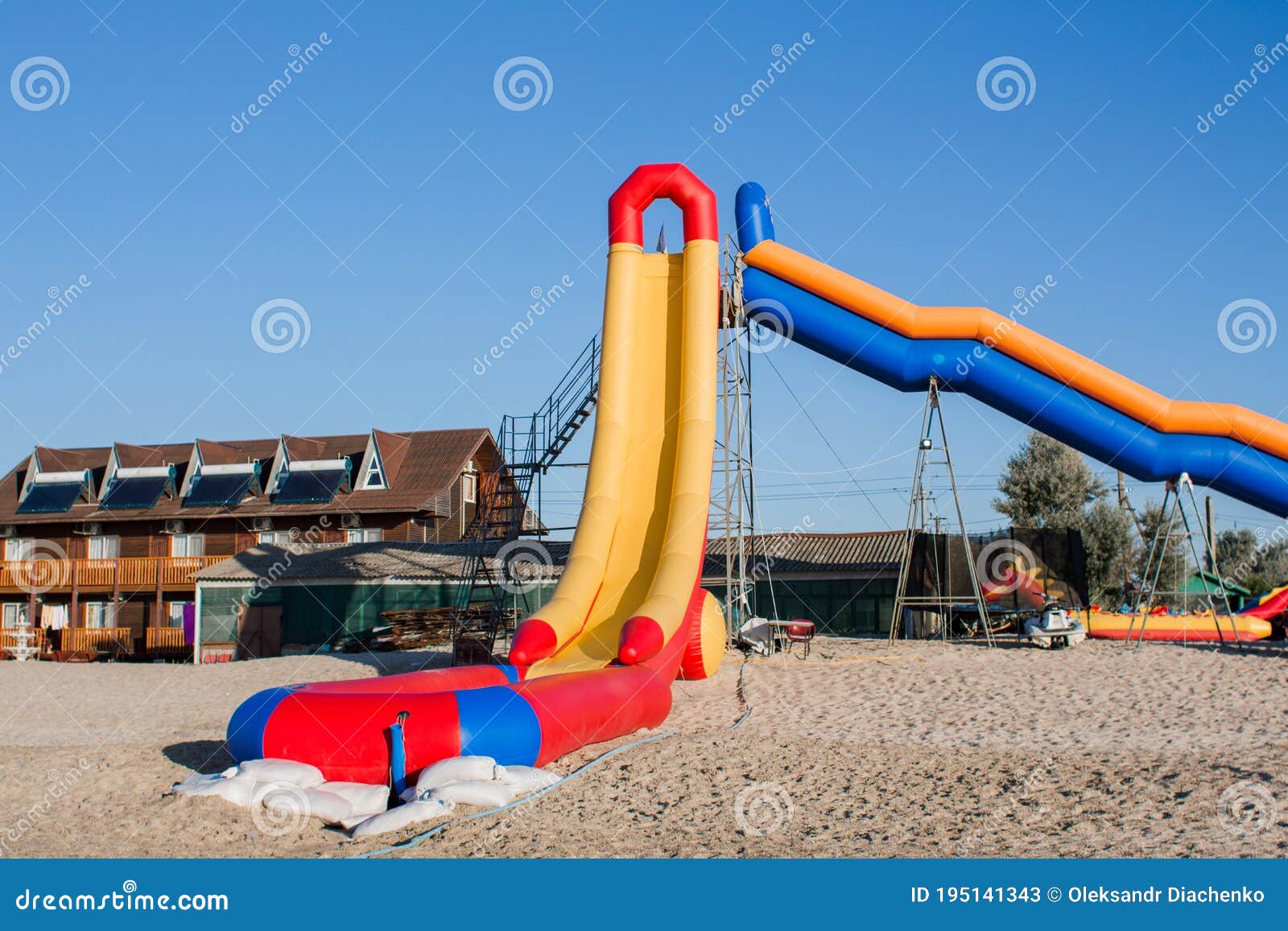 Inflatable Water Slide on the Beach Editorial Stock Photo Image of