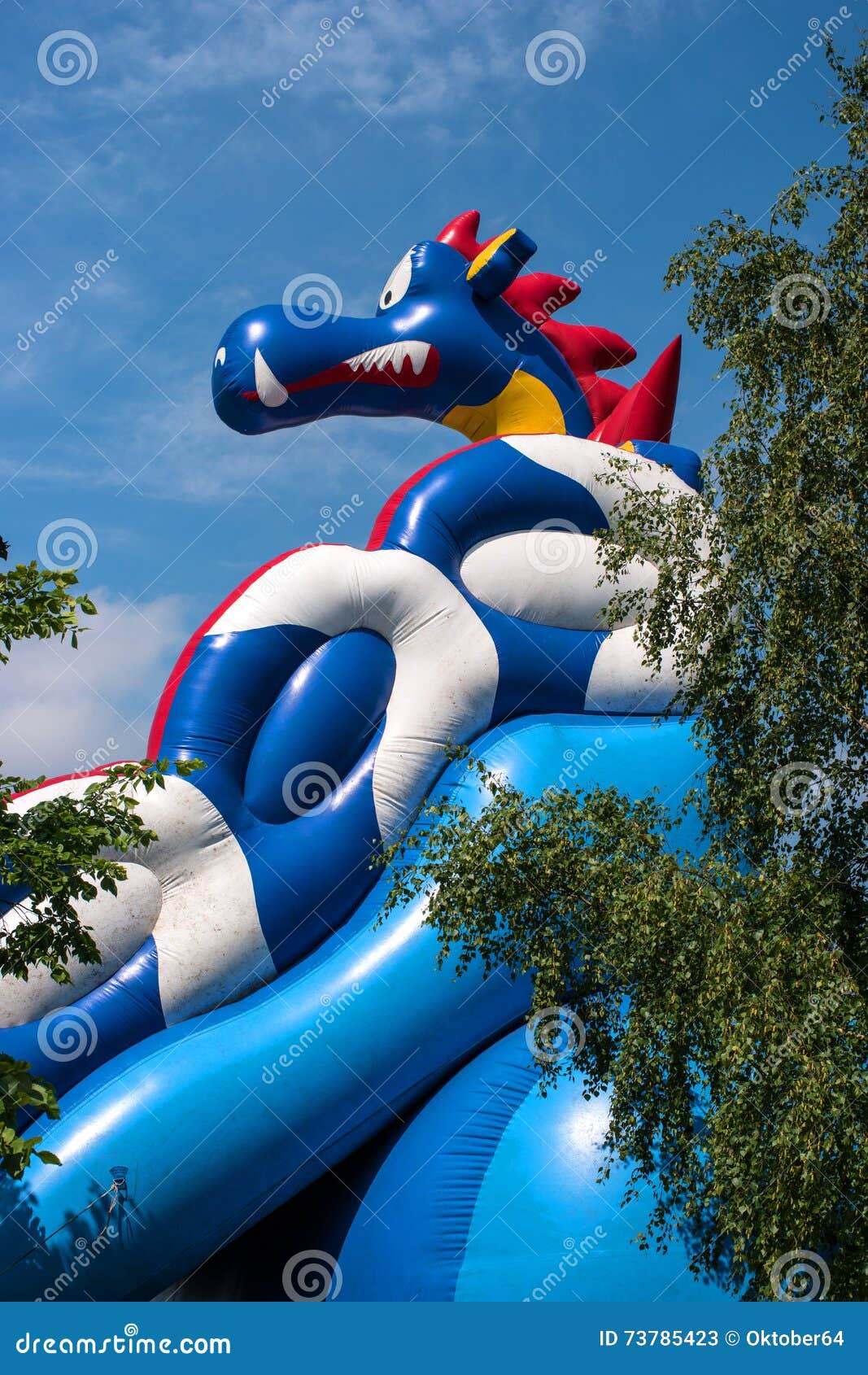 Inflatable Water Slide in a Blue Dragon. Stock Image Image of outside