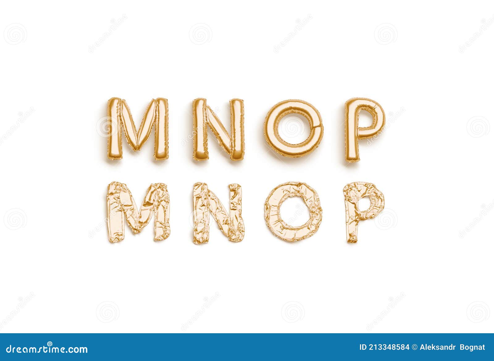 inflated, deflated gold m n o p letters, balloon font