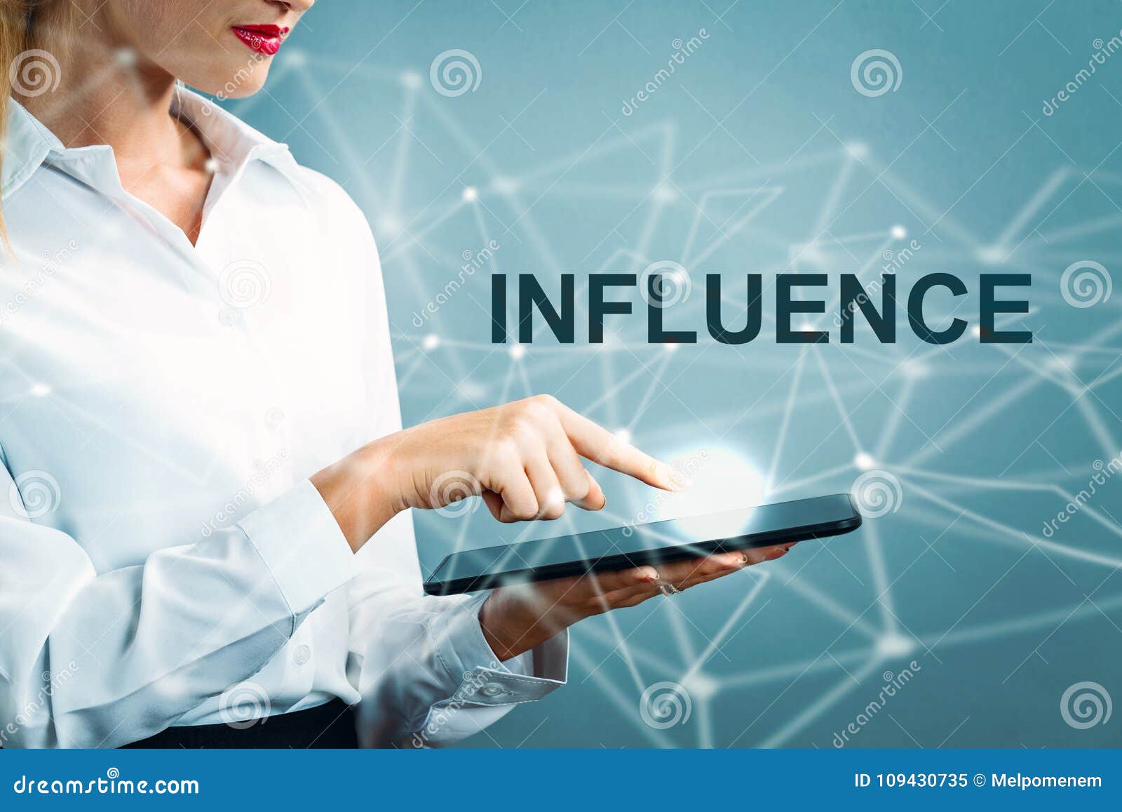 influence text with business woman