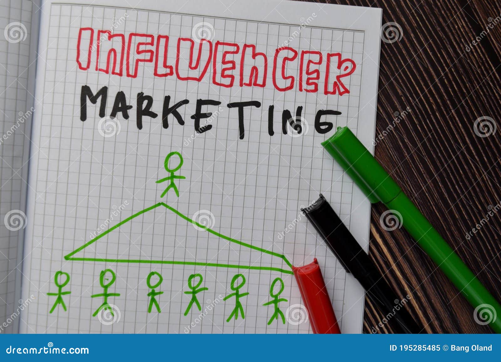 influencer marketing write on a book  wooden table