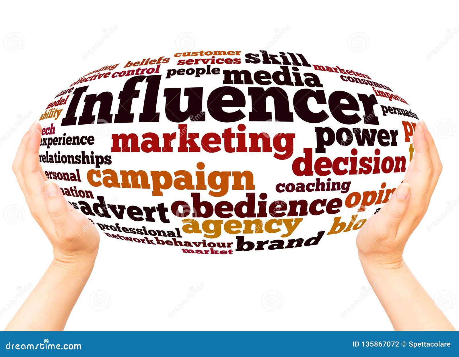 Influencer Word Cloud Hand Sphere Concept Stock Illustration