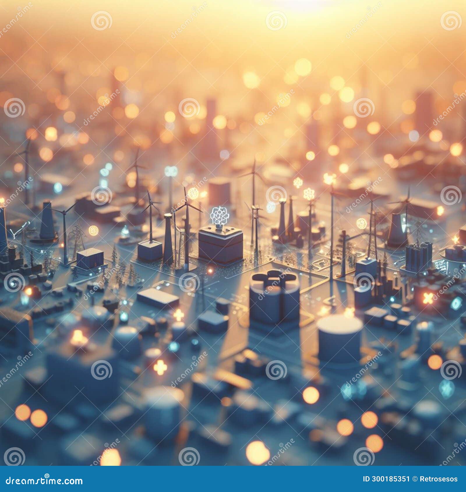 info graphic isometric depicting a set of clean energyy generation icons and situation for better future