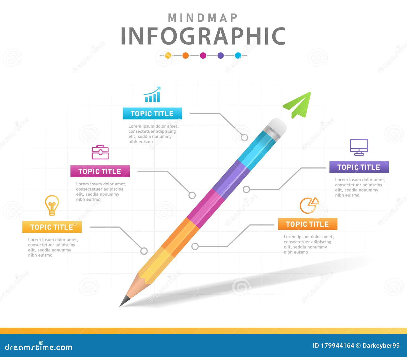 Infografía 5 Pasos Diagrama Moderno De Mindmap Con Lápiz Infografía De