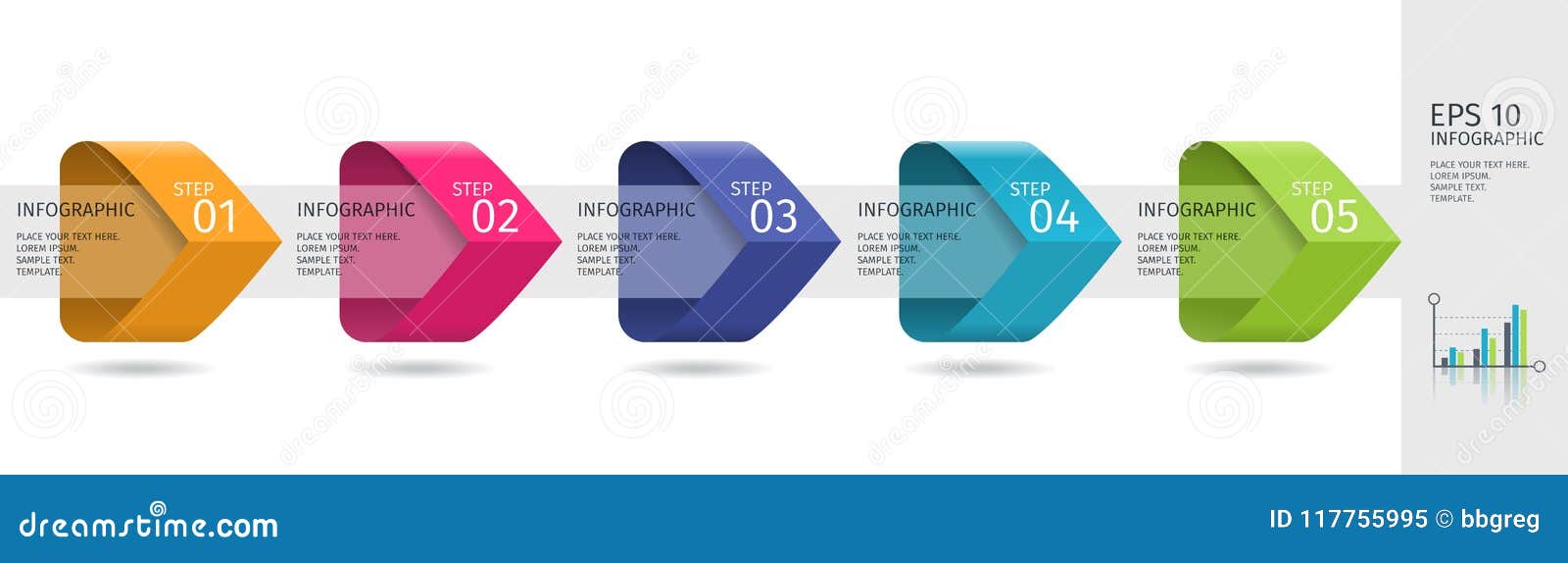 infographic arrows with 5 step up options and glass s.  template in flat  style.