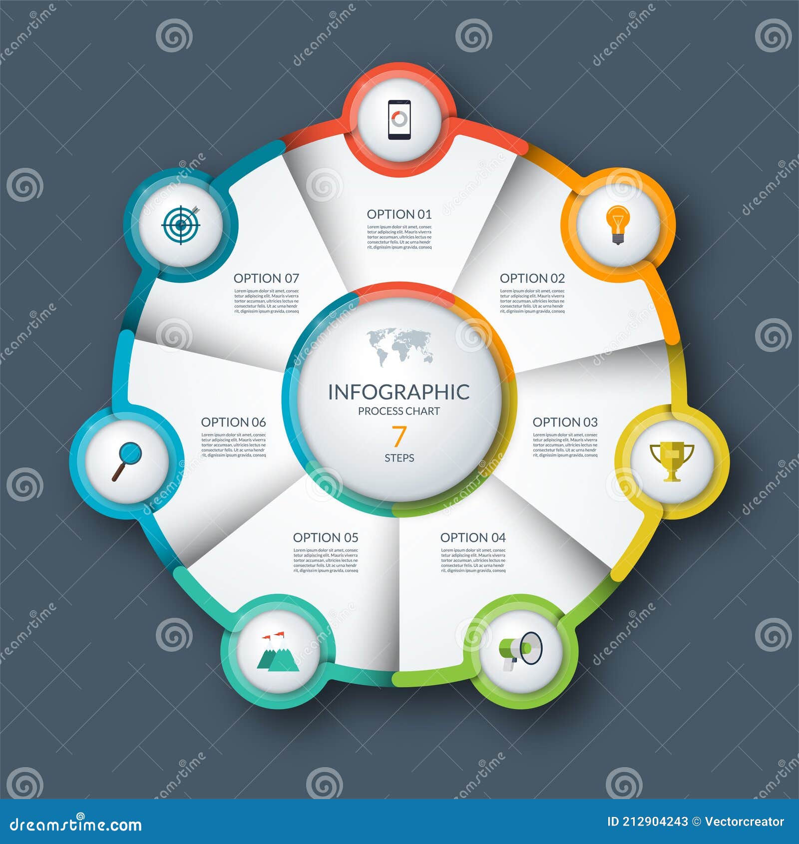 Infographic Circle, Process Chart, Cycle Diagram. 7 Steps. Vector