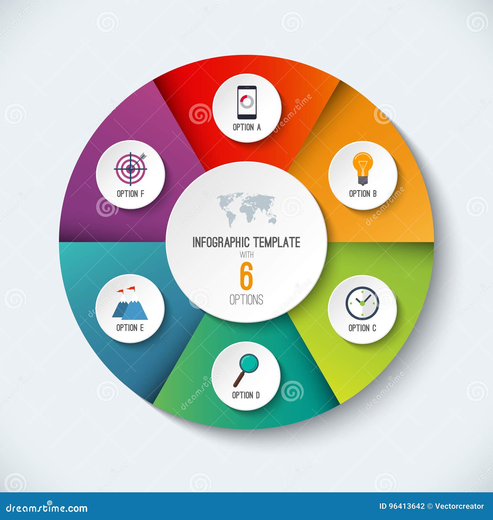 infographic circle.  options banner with 6 steps