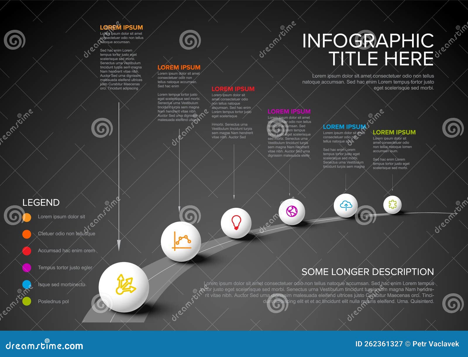 Infographic Dark Timeline Template with Big Spheres on the Road Stock