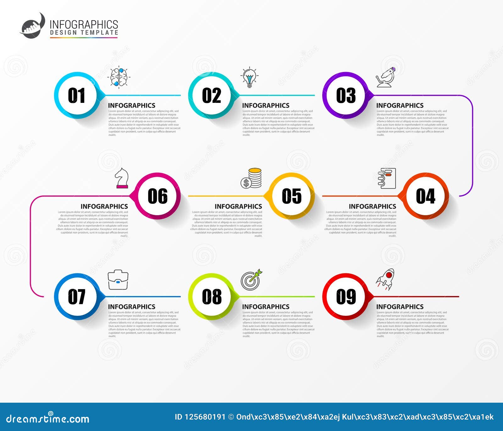 infographic  template. timeline concept with 9 steps