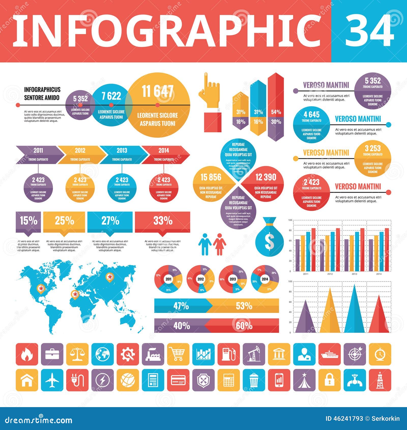 infographic s 34. set of   s in flat style for business presentation, booklet, web site and projects.