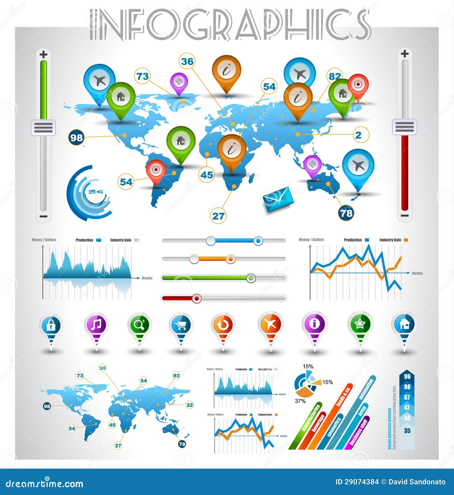 Infographic elementy - set papierowe etykietki. Infographic elementy - set papier etykietki, technologii ikony, obłoczny cmputing, wykresy, papierowe etykietki, strzała, światowa mapa i w ten sposób dalej. Ideał dla statystycznego dane pokazu.