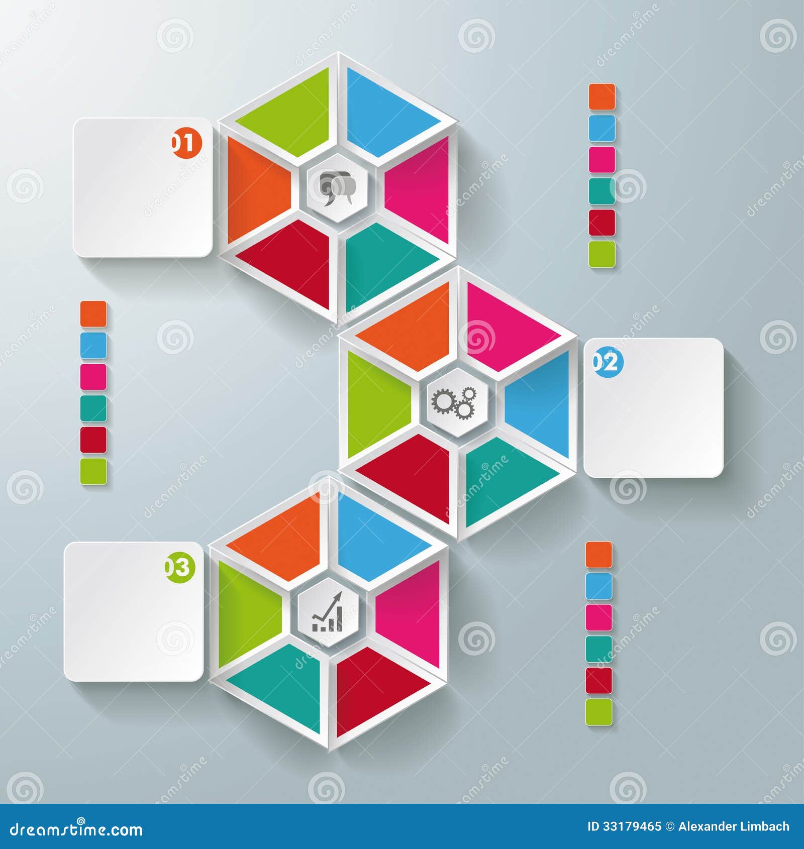 Infographic Hexagon Pieces Rectangle 3 Options Stock Vector