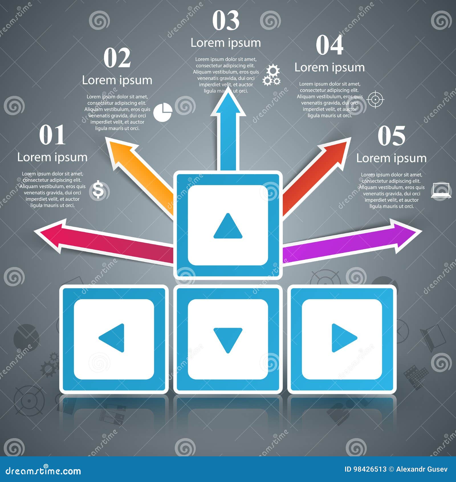 Infographic icons. Arrows, keyboard icon. Infographic design template and marketing icons. Arrows logo.