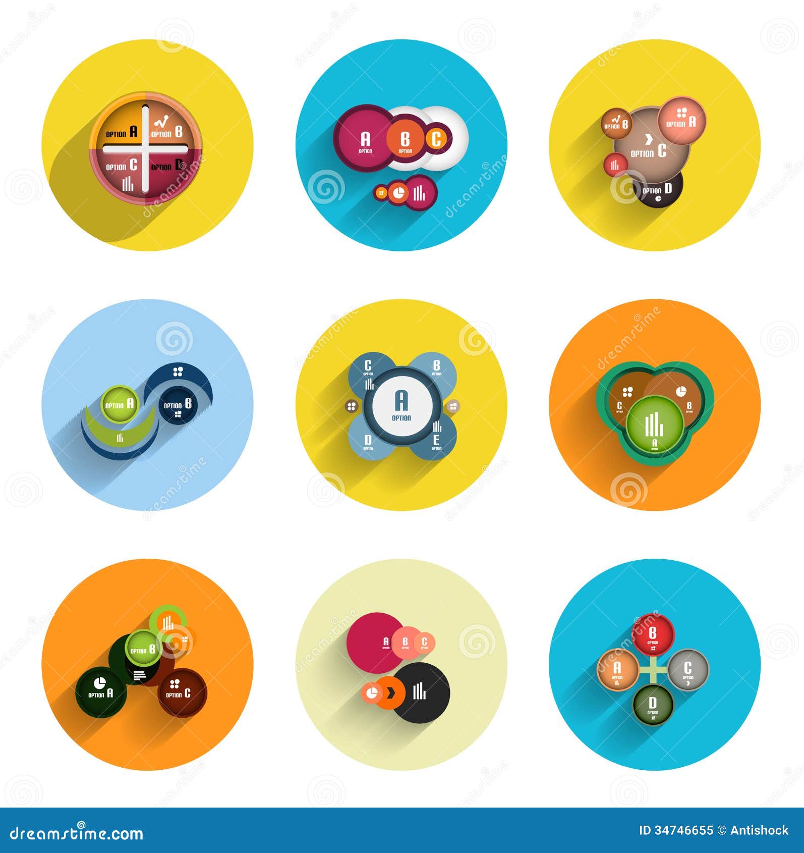 infographic inside colorful circles flat icon set stock