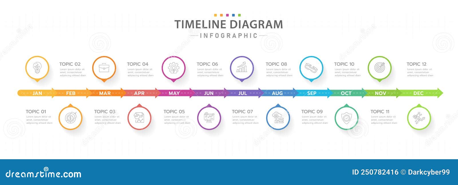 Infographic 12 Months Modern Timeline Diagram Calendar with Arrows 