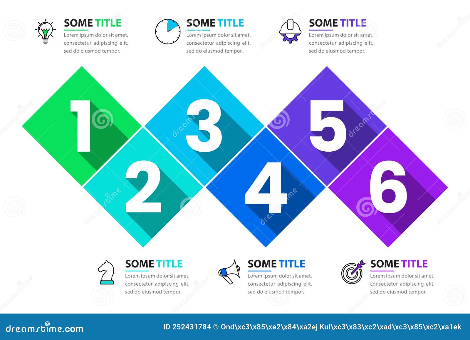 Infographic Template. 6 Colored Squares with Numbers Stock Vector Infographic Template. 6 Colored Squares with Numbers Stock Vector