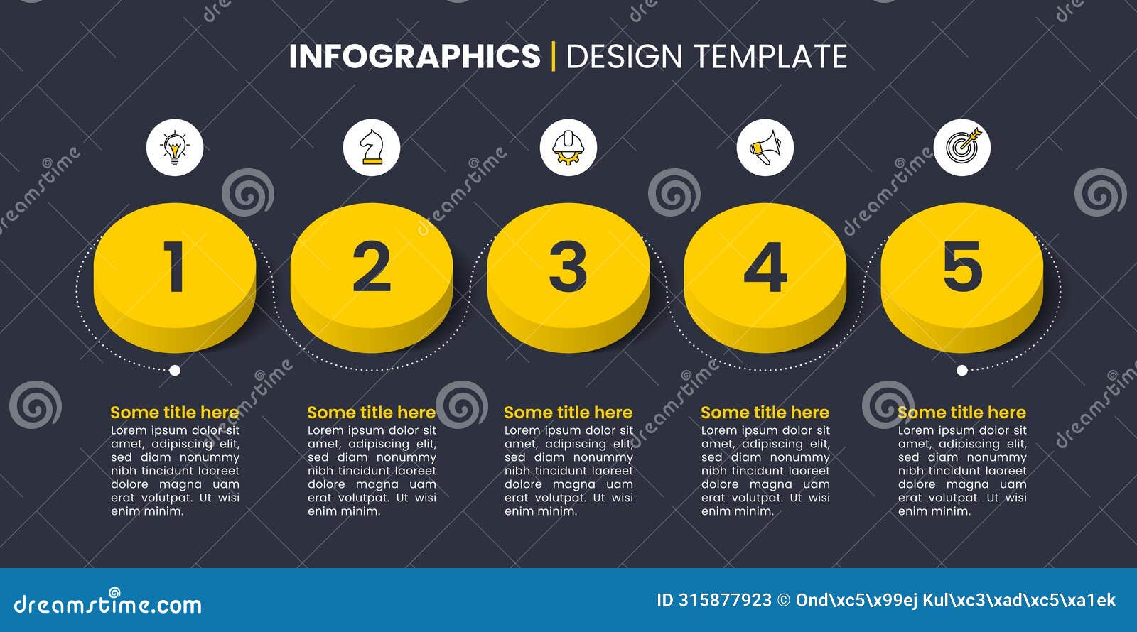 Infographic Template. Yellow Circles with Numbers and 5 Steps Stock Infographic Template. Yellow Circles with Numbers and 5 Steps Stock
