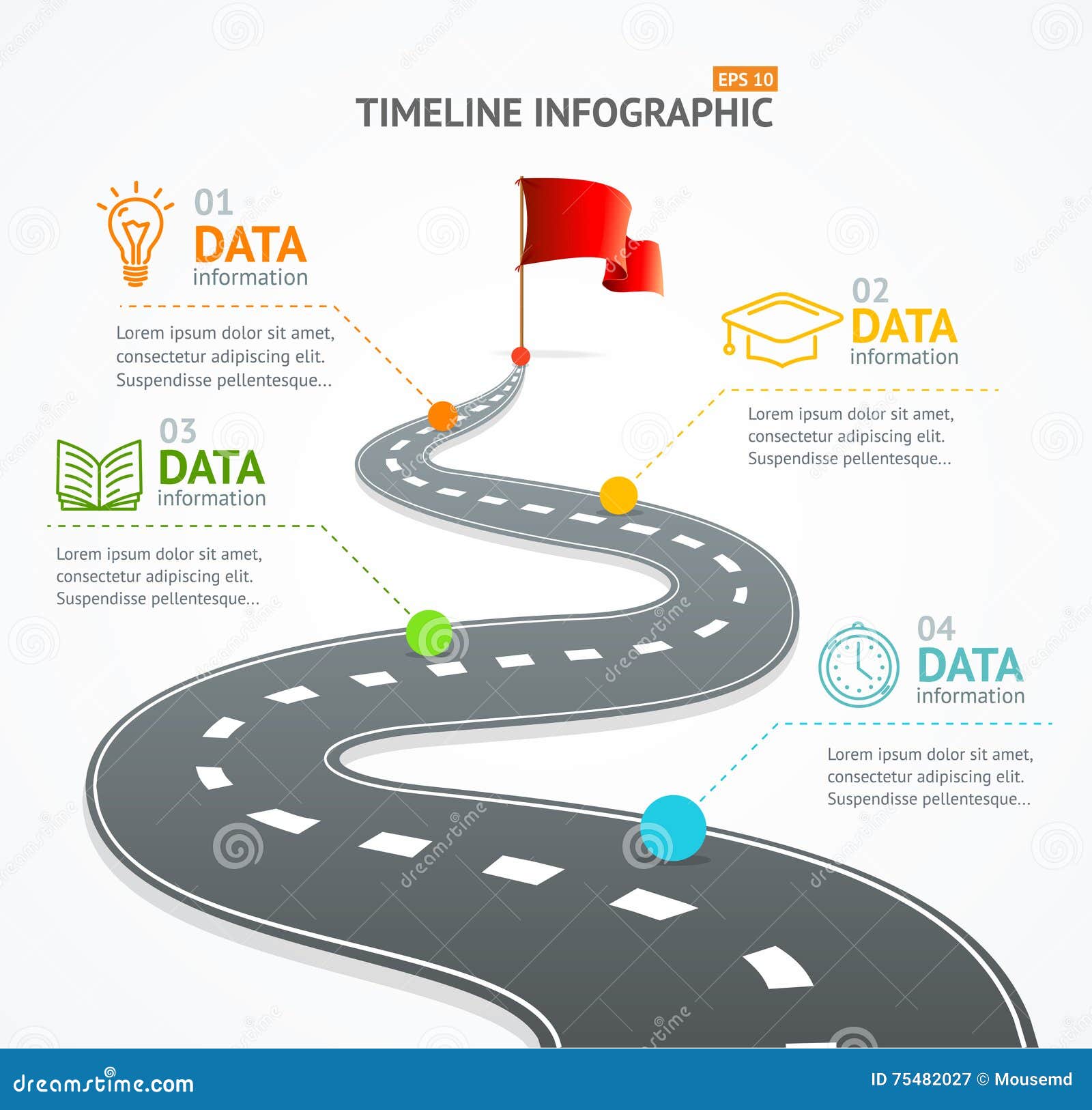infographic timeline and road with pointer. 