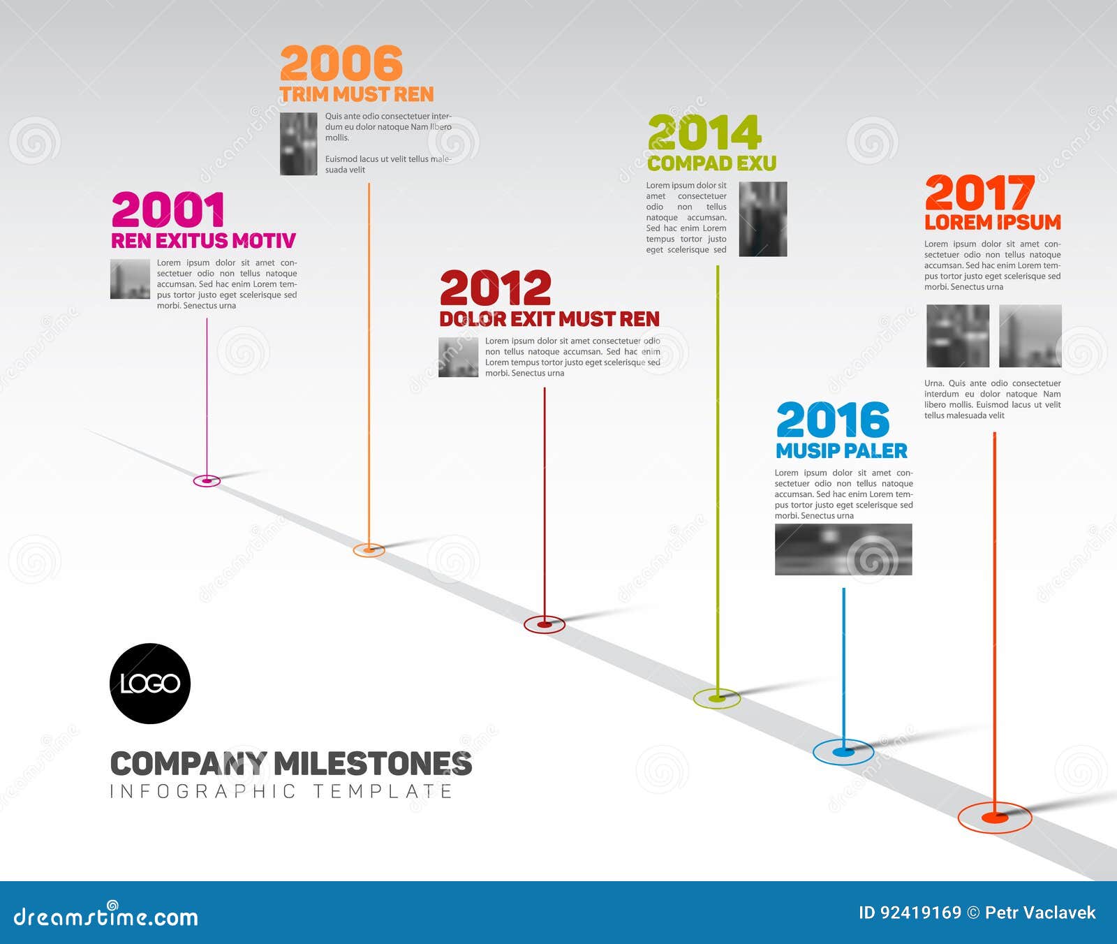 infographic timeline template with pointers and photos